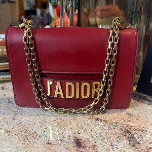 Dior J'Adior Red Leather Shoulder Bag with Gold Chain